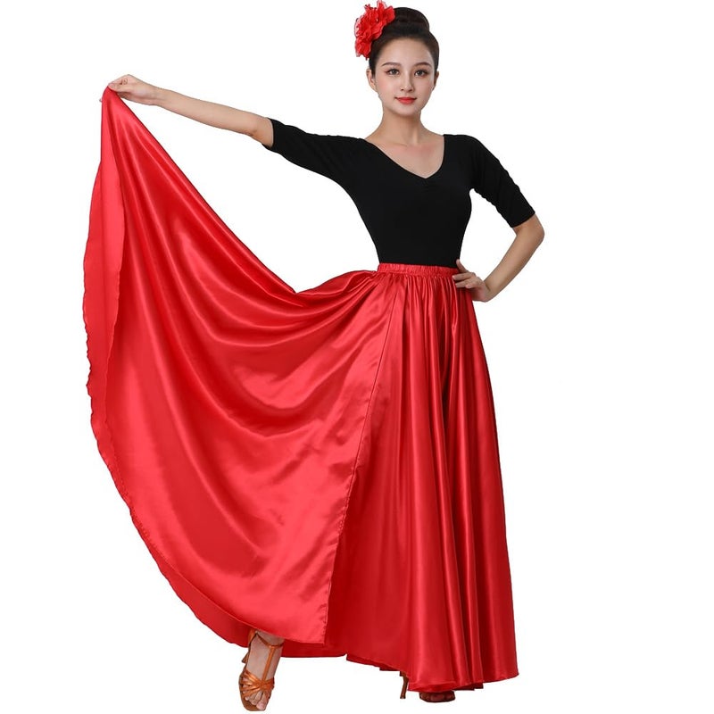 Sancan Women Full Ankle Length Retro Long Maxi Skirt for Dance Gypsy Costume Church Praise Worship Celebration Party Cosplay (Red) - Image 4